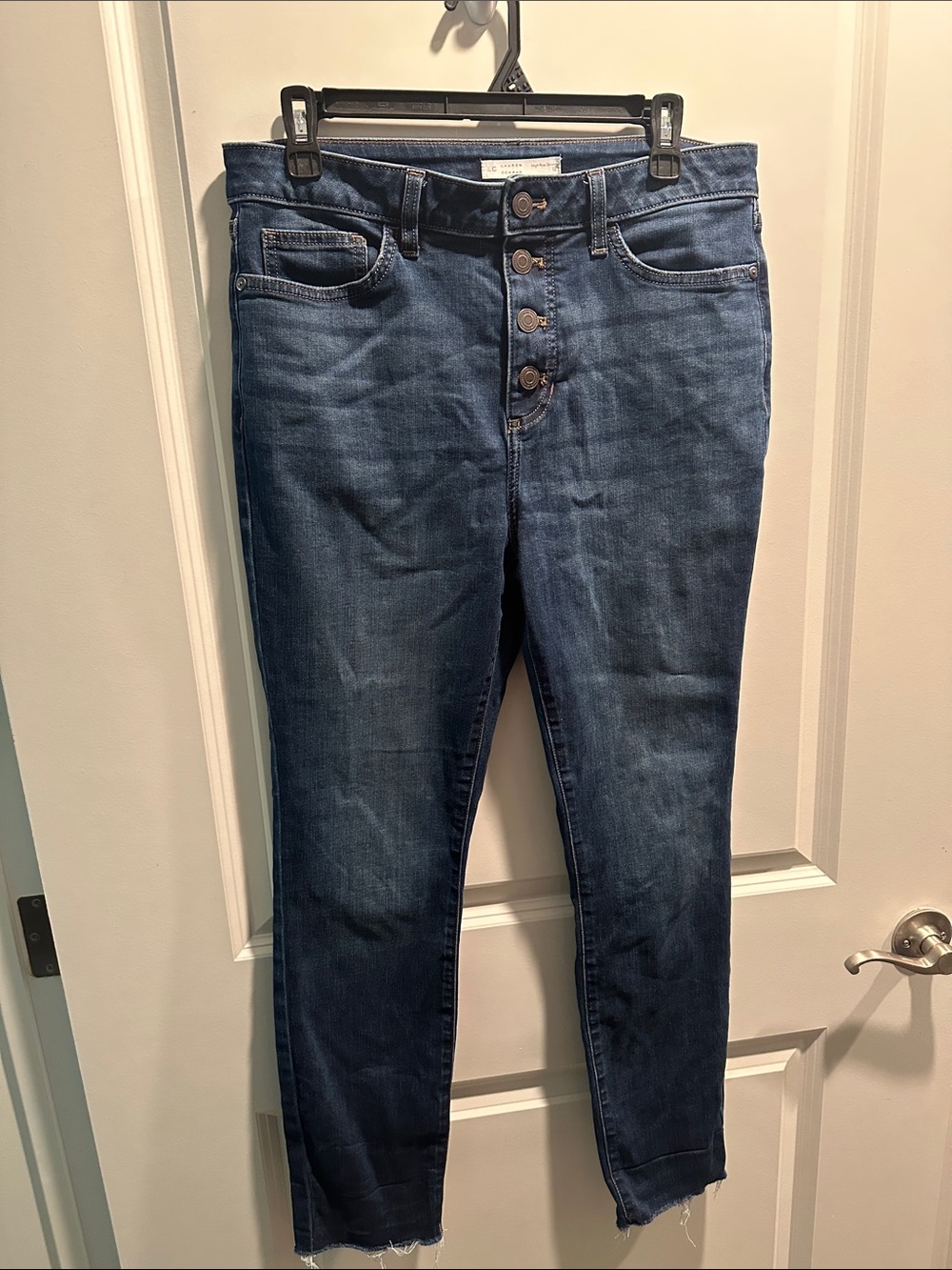 LC Lauren Conrad Dark Blue High-Rise Button-Fly Jeans